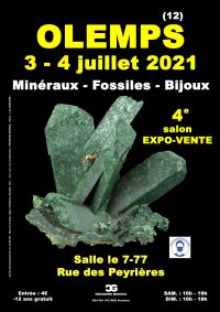4e SALON MINERAUX FOSSILES BIJOUX de OLEMPS. Du 3 au 4 juillet 2021 à OLEMPS. Aveyron.  10H00